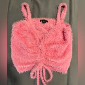 fluffy pink tank crop top